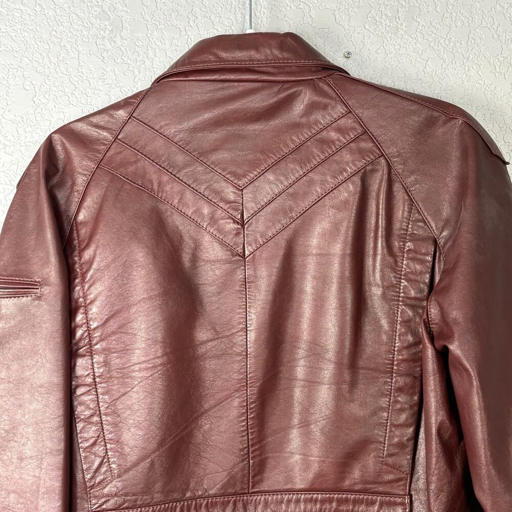 VTG 70s Berman’s Leather Bomber Jacket Western Biker Burgundy Sz Men M Women L - Picture 3 of 7
